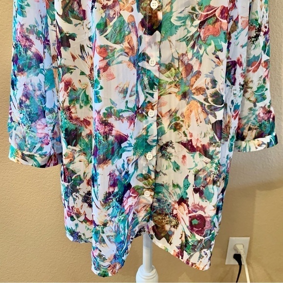 Apt 9 Blouse 1X White Floral Purple Green Orange Pink Semi Sheer Dressy - Picture 4 of 14